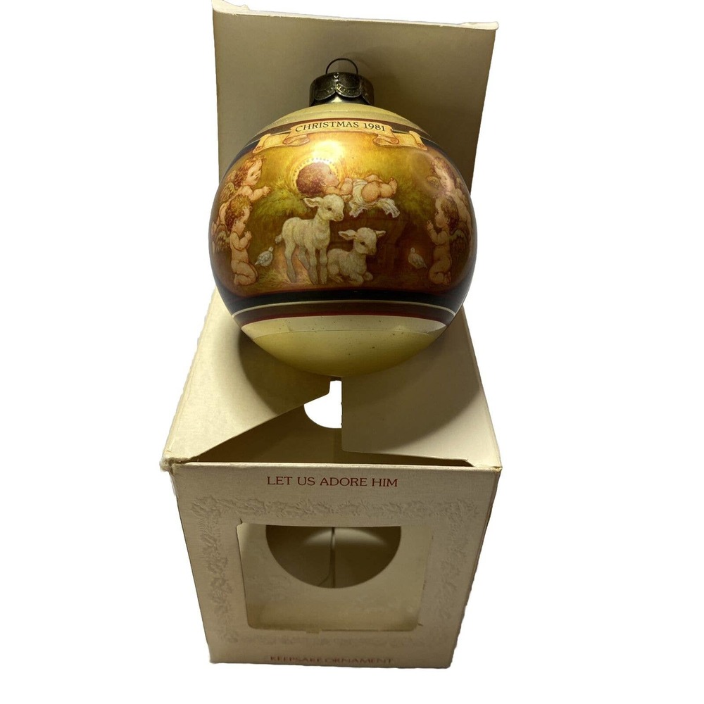 Hallmark Keepsake Christmas Ornament Ball Let Us Adore Him 1981 Vintage with Box